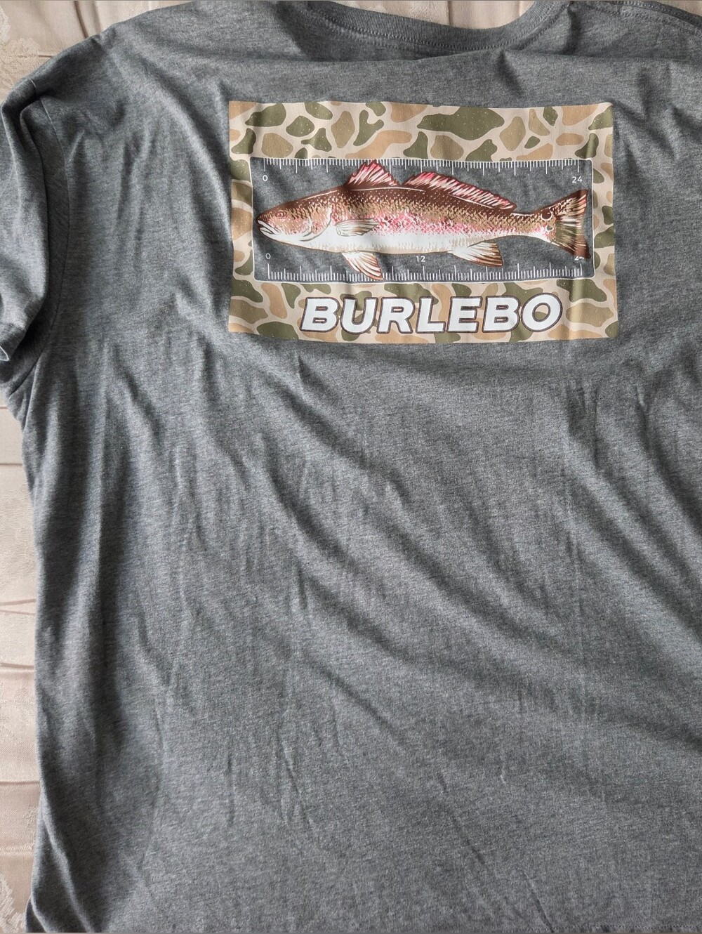 BURLEBO Gray Short-Sleeve Pocket Tee with Fish Logo Sz XXL.